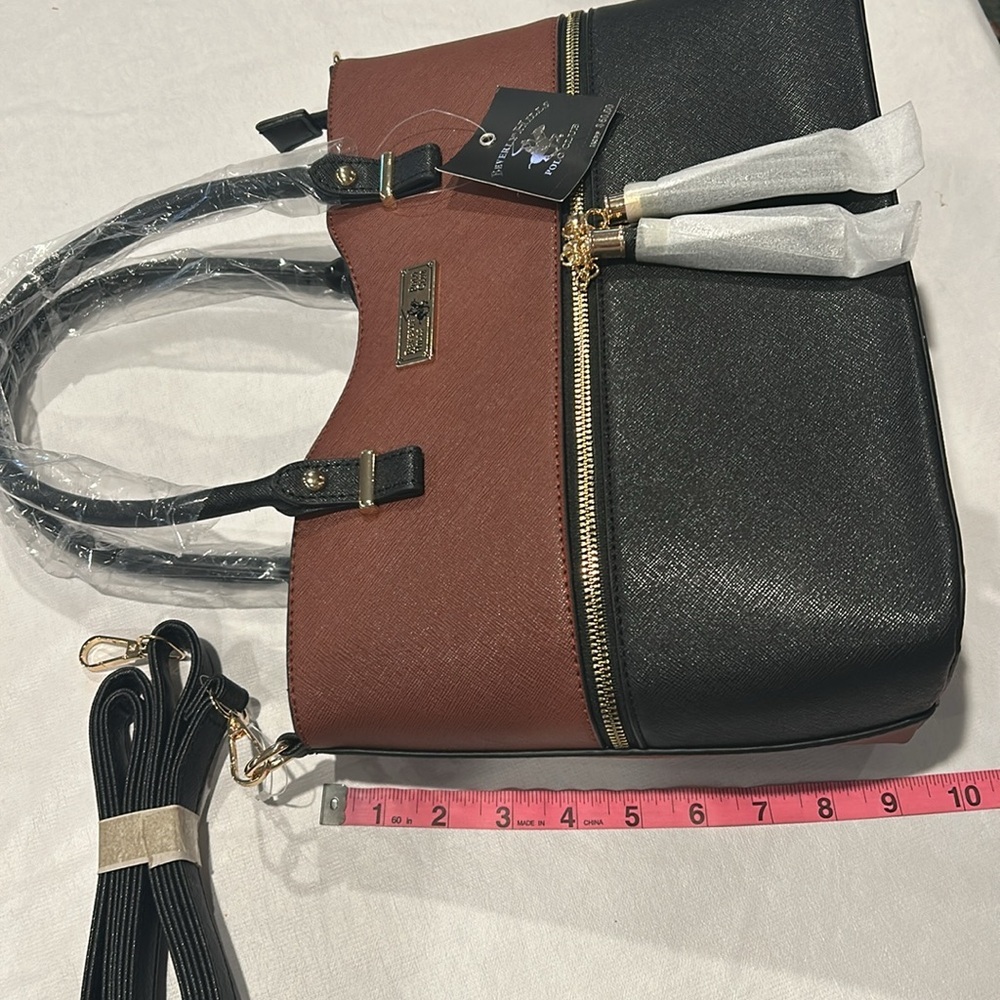 Beverly Hills Polo Club Shoulder bag Brown Black Faux Zip Front with Tassels New - Picture 7 of 8